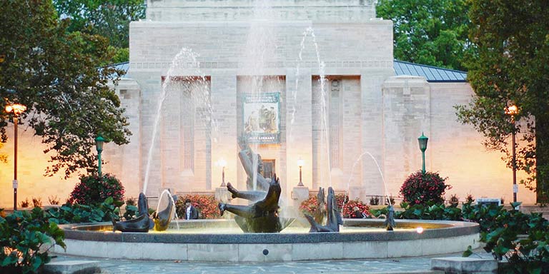 Showalter fountain facing Lilly Library